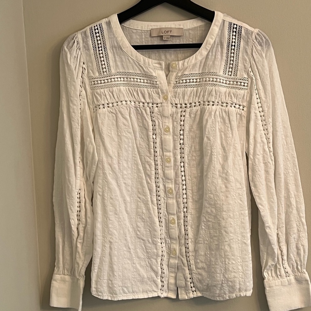 LOFT Women's White Button-Up Blouse